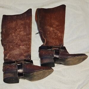 Freebird Phily Burnt Red Brown Leather Riding Boots with Harness Straps Sz 6